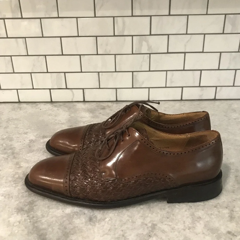 Mezlan Dress Shoes Mens Size 11.5 Brown Del Mar Basketweave Cap Toe Oxford